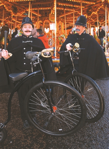 omedy britishpolicemen with penny farthings