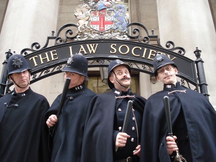 comedy british bobbies stilts