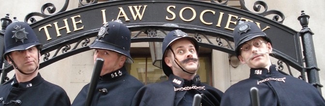 policemen on stilts