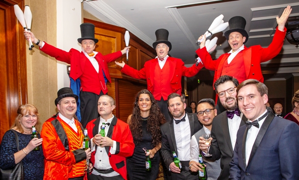 greatest showman stilt walkers