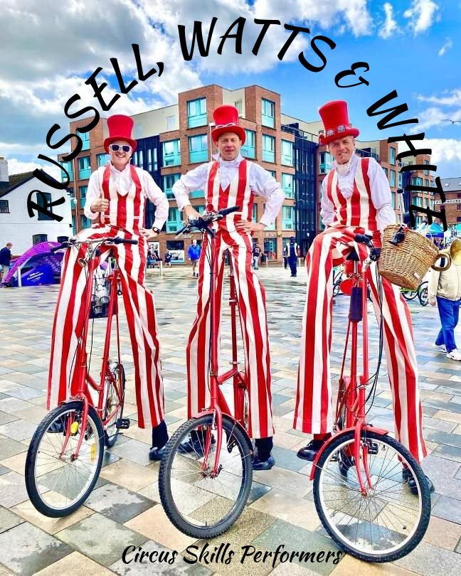 triple act stilt bike entertainers