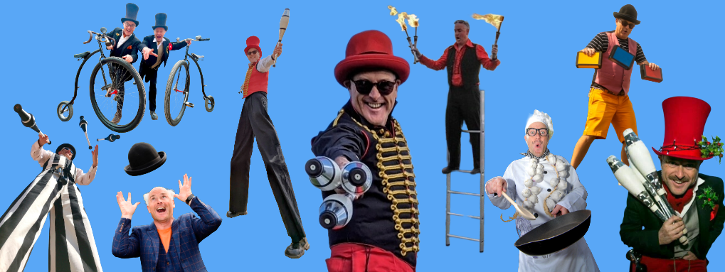 circus skills entertainer, stilt walker, juggler, circus workshop provider.
