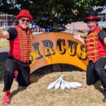 circus workshop instructors at corporate event.