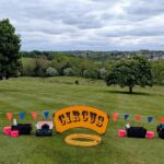 circus skills workshop set up before team building activity